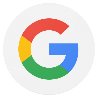 Google logo with multicolored “G” icon on a light gray circular background