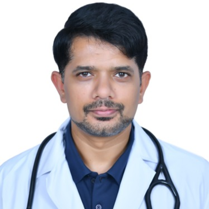 Portrait of Dr. Shiv Dubey, Pediatric specialist, wearing a white medical coat and stethoscope.